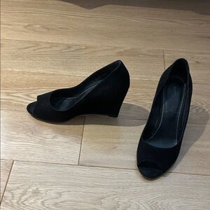 Sergio Rossi Black Peep-Toe Wedges